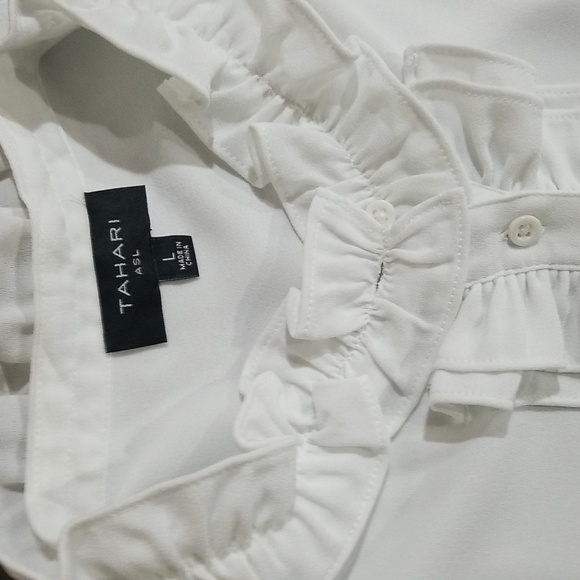 Tahari ASL Women's Ruffle Long Sleeve Blouse Size L in White - Picture 5 of 11